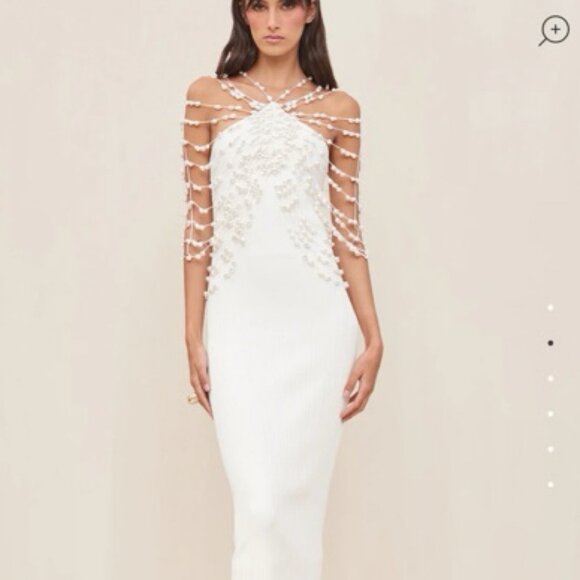 Cult Gaia Cecilia Dress Size Large Off White Pearl Knit Gown - Picture 6 of 9